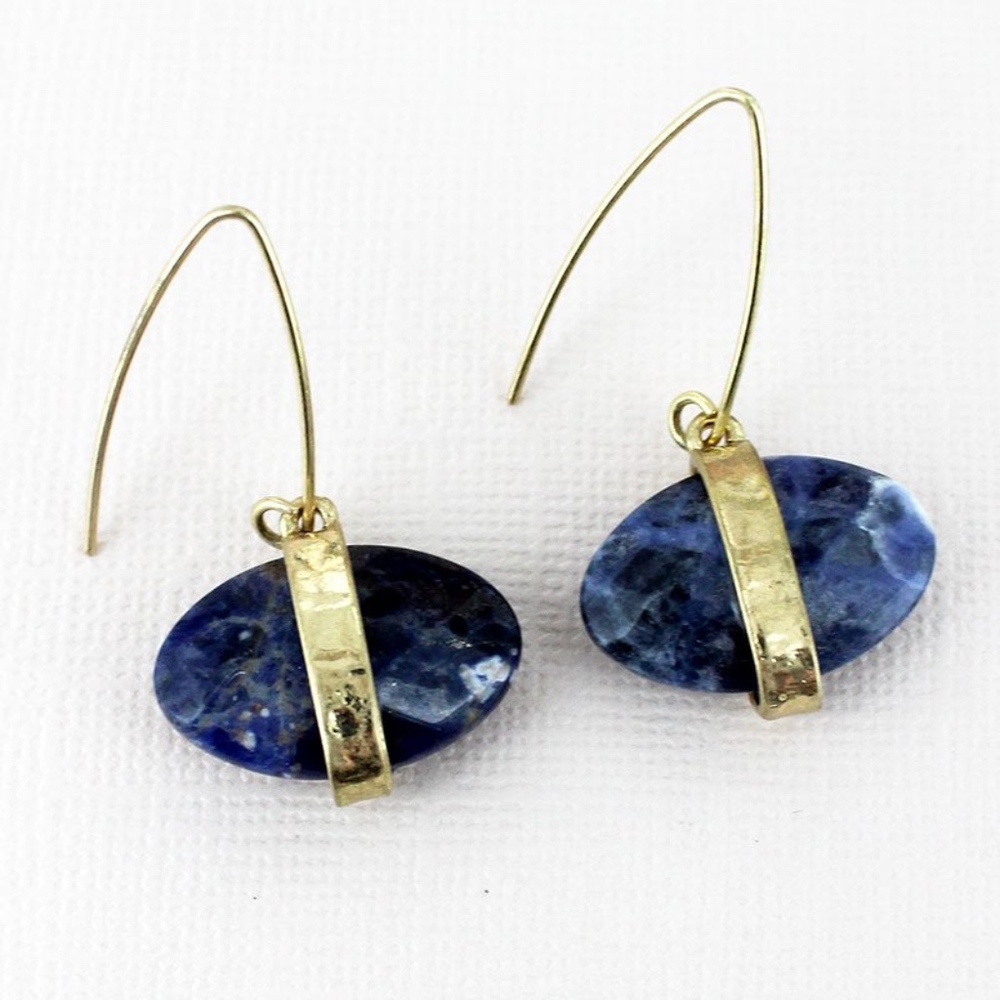 2 /$10- GOLDTONE SODALITE  GEM THREADER EARRING
